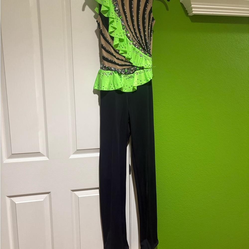 Black and Neon Green Women's sleeveless Jumpsuit